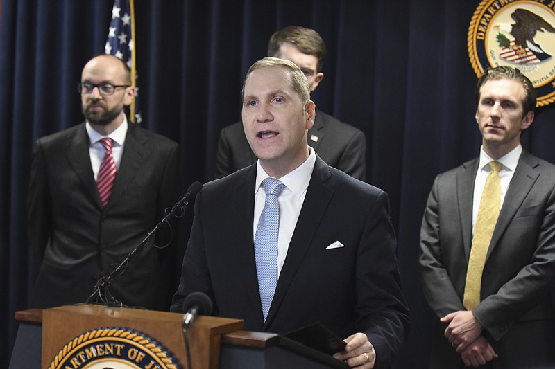 FILE - In this March 5, 2020 file photo, U.S. Attorney for the Eastern District of Michigan Matthew Schneider announces charges against Gary Jones, former president of the International United Auto Workers Union in Detroit. Rory Gamble, the head of the United Auto Workers will meet this month with Schneider in Detroit to discuss potential changes for the union following a wide-ranging corruption probe. Schneider has floated the idea of the government taking control of the union and has pushed for letting each member vote on its leadership. (Daniel Mears/Detroit News via AP, File)

