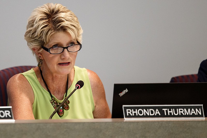 Staff photo by C.B. Schmelter / Hamilton County District 1 board member Rhonda Thurman during a work session before the school board meeting in the Hamilton County Schools board room on Thursday, July 18, 2019 in Chattanooga, Tenn.