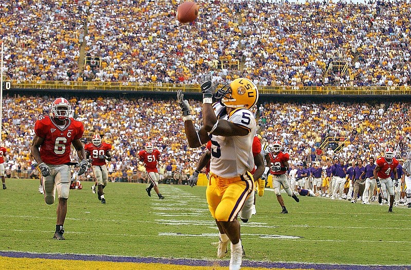 LSU photo / LSU receiver Skyler Green prepares to haul in the winning touchdown catch in a 17-10 win against Georgia during a 2003 season that ended with Nick Saban's Tigers winning the BCS national title.
