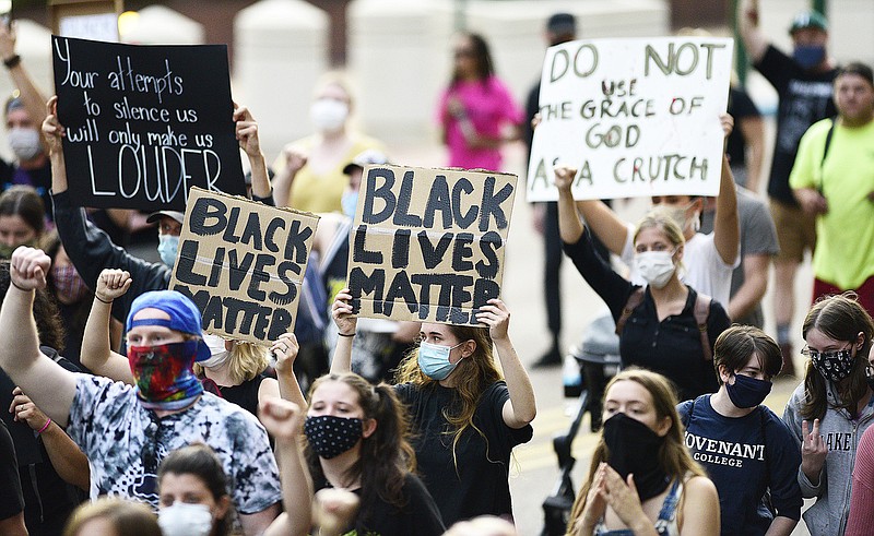 Staff Photo by Robin Rudd / Protesters gathered at Miller Park and marched south past some of Chattanooga's tourism icons in reaction to the killing of George Floyd and other police brutalities on June 17, 2020.