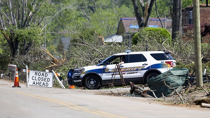 Staff photo by C.B. Schmelter / A Hamilton County Sheriff's Department vehicle is seen on Holly Hills Drive off of Jenkins Road on Monday, April 20, 2020 in Chattanooga, Tenn.