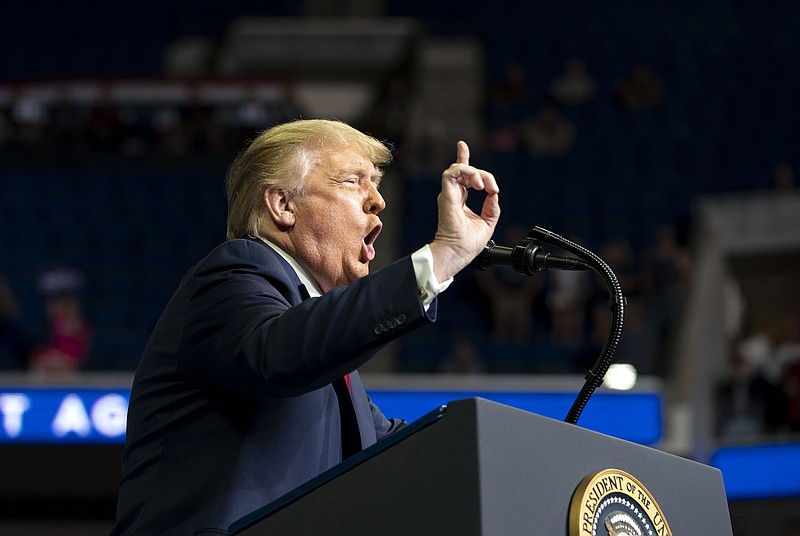 Photo by Doug Mills of The New York Times / President Donald Trump speaks at the BOK Center in Tulsa on Saturday, June 20, 2020, during his first campaign rally since March 2.