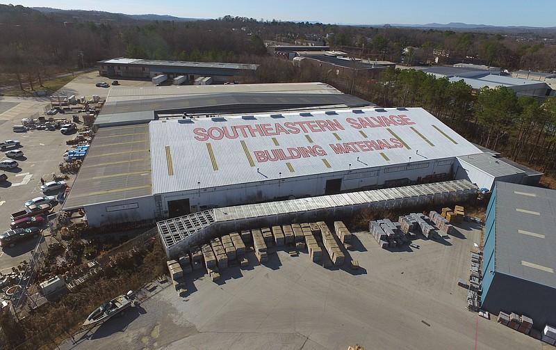 Photography by Louis Lee / An aerial view of the Southeastern Salvage warehouse on Lee Highway.