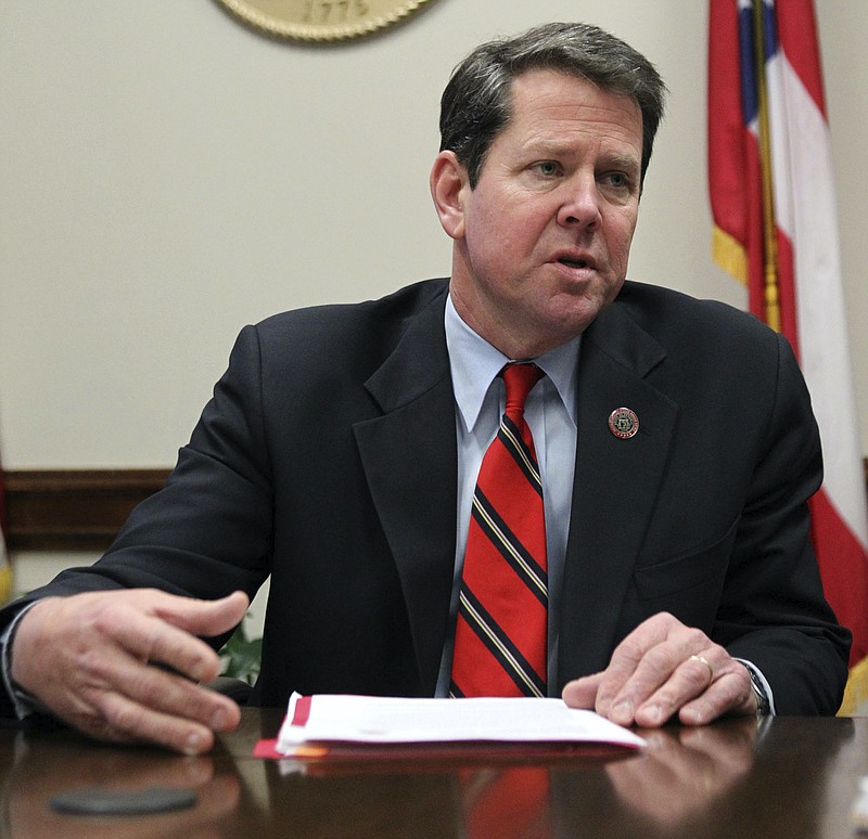 Georgia Secretary of State Brian Kemp gives an interview in his office at the Georgia State Capitol Monday morning at the State Capitol Monday morning in Atlanta, Jan. 23, 2012. (Jason Getz/Atlanta Journal-Constitution via AP)


