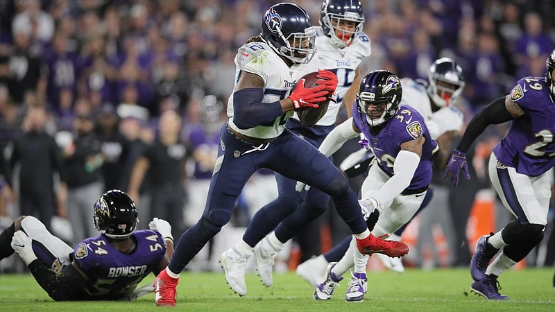 Baltimore Ravens photo / Tennessee Titans running back Derrick Henry won the NFL's rushing title last season before leading his team to playoff triumphs at New England and Baltimore.