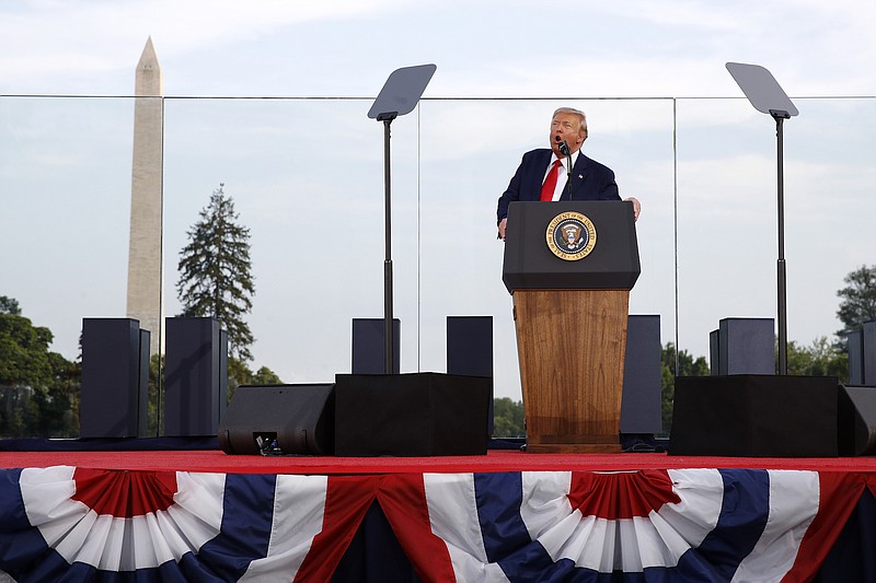 Photo by Patrick Semansky of The Associated Press / President Donald Trump speaks during a "Salute to America" event on the South Lawn of the White House on Saturday, July 4, 2020, in Washington.