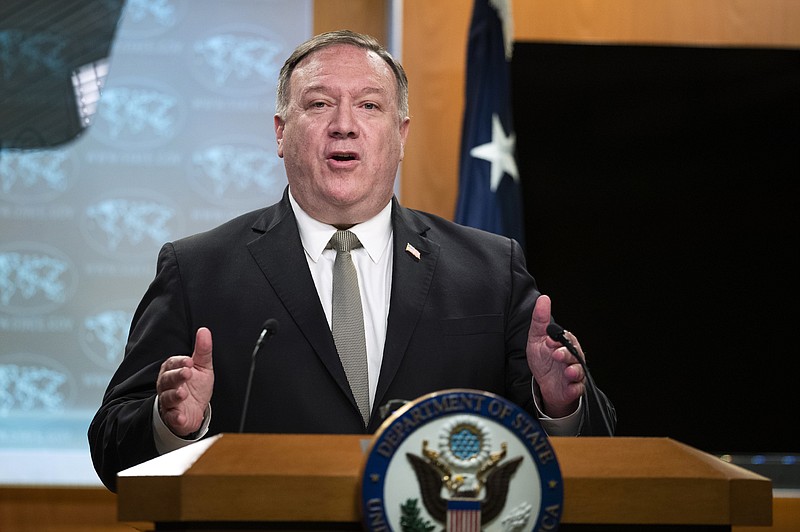 Secretary of State Mike Pompeo, speaks during a news conference at the State Department, Wednesday, July 1, 2020, in Washington. (AP Photo/Manuel Balce Ceneta, Pool)


