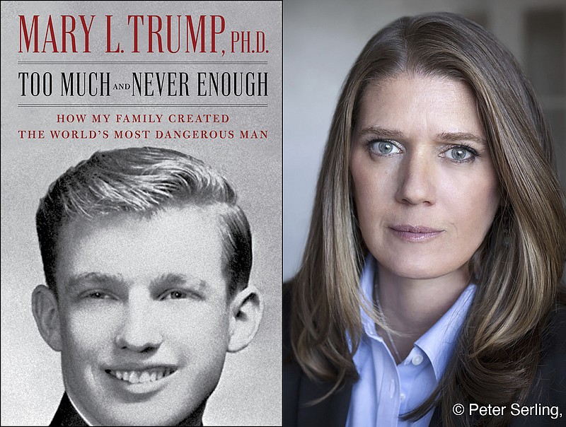 This combination photo shows the cover art for "Too Much and Never Enough: How My Family Created the World's Most Dangerous Man", left, and a portrait of author Mary L. Trump, Ph.D. The book, written by the niece of President Donald J. Trump, was originally set for release on July 28, but will now arrive on July 14. (Simon & Schuster, left, and Peter Serling/Simon & Schuster via AP)


