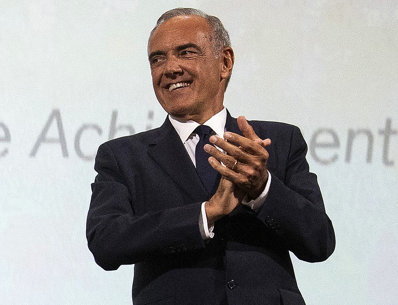In this Sept. 2, 2019 photo, Festival director Alberto Barbera appears at the Golden Lion for Lifetime Achievement Award presentation at the 76th edition of the Venice Film Festival, Venice, Italy. Organizers said Tuesday, July 7, that they are forging ahead with plans for its 77th installment, which will include a slightly reduced number of films in the main competition as well as some outdoor and virtual screenings. (Photo by Arthur Mola/Invision/AP, File)