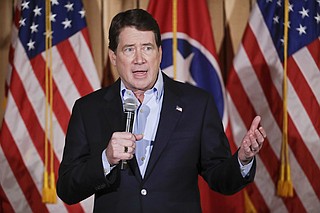 In this Jan. 28, 2020 file photo former U.S. Ambassador to Japan Bill Hagerty campaigns for the U.S. Senate in Gallatin, Tenn. (AP Photo/Mark Humphrey, File)