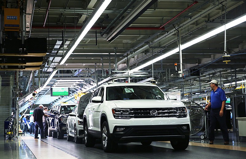 Staff file photo / Vehicles move down the assembly line in this pre-coronavirus outbreak file photo taken at Volkswagen's Chattanooga production plant.