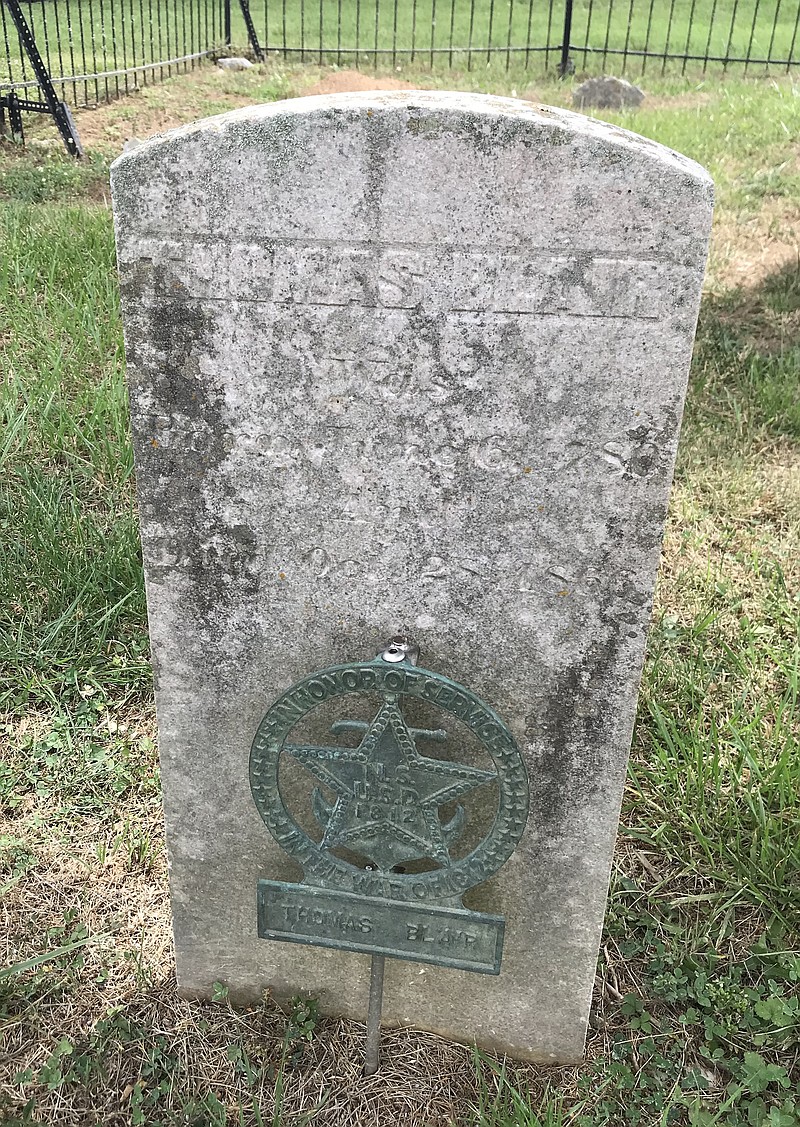 Contributed photo by Linda Moss Mines / This tombstone at the Blair Cemetery marks the grave of War of 1812 veteran Thomas Blair.