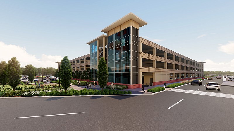 Contributed by Hoar Construction / A rendering shows the 1,300-space, four-level parking garage under construction in front of the passenger terminal at Chattanooga Metropolitan Airport.