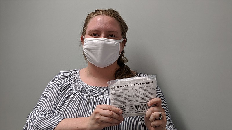 A woman holds a package of face coverings. Walker County will hold a drive-thru distribution on July 27 in an innititave, "Mask Up Monday," to help slow the spread of COVID-19. Photo provided by Walker County Commissioner's Office.