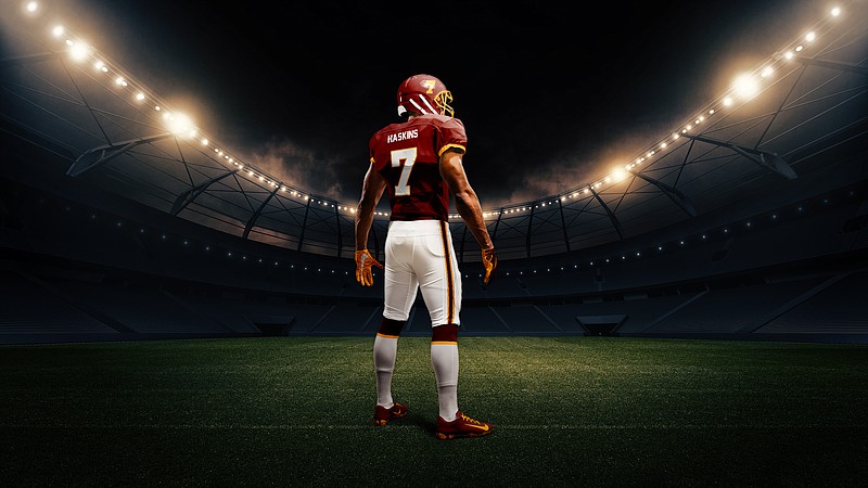 Washington Football Team via AP / This artist's rendering provided by the Washington Football Team shows the back of the NFL franchise's new burgundy uniform after it recently dropped its decades-old nickname that had been criticized as a slur of Native Americans.