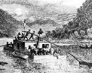 This etching, titled "The Donelson Party of the Tennessee River, 1779," depicts the Donelson family, who along with 30 other families, traveled by boat down the Holston, Tennessee, Ohio and Cumberland rivers. Most historians accept Col. John Donelson's written account as the earliest primary document about Chattanooga and Hamilton County. / Contributed photo from Tennessee Encyclopedia