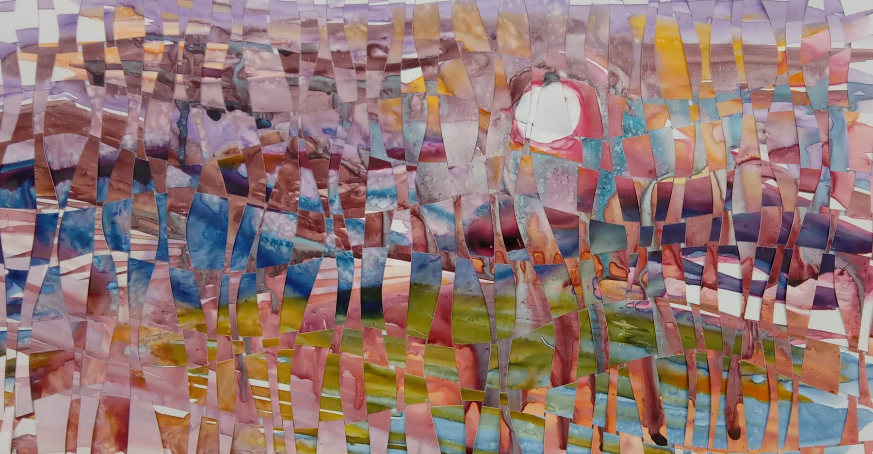 Photo from the artist / "The Moon Rises and the Mountains Dance" is a woven watercolor on Yupo paper by Marie Spaeder Haas.