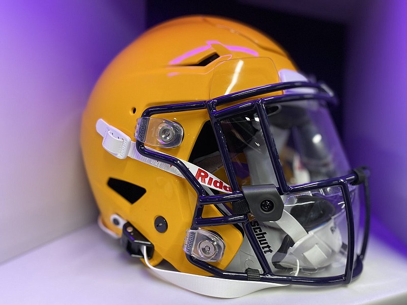 LSU photo / LSU's football equipment department recently released a photo of a helmet with an accompanying face shield that players will be using at practice during the upcoming days.