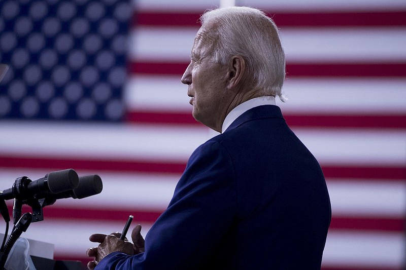 Democratic presidential candidate former Vice President Joe Biden speaks at a campaign event at the William "Hicks" Anderson Community Center in Wilmington, Del., Tuesday, July 28, 2020.(AP Photo/Andrew Harnik)