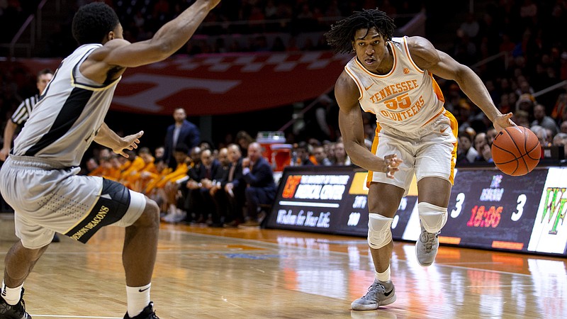Tennessee Athletics photo by Caleb Jones / Yves Pons, the first Tennessee men's basketball player to be named SEC defensive player of the year, announced Monday that he will return for the 2020-21 season.