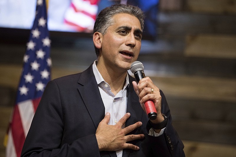 Republican U.S. Senate candidate Dr. Manny Sethi speaks during a town hall meeting with Sen. Ted Cruz, R-Texas, at Music City Baptist Church in Mt. Juliet, Tenn., Friday, July 24, 2020. (Andrew Nelles/The Tennessean via AP)
