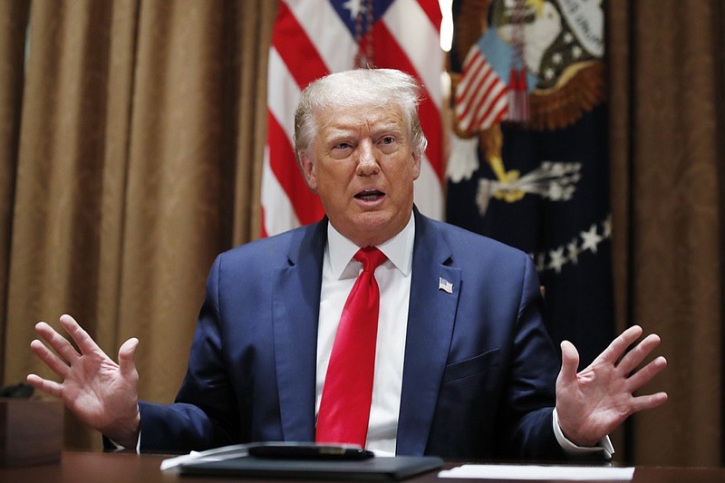 President Donald Trump speaks during a meeting with U.S. tech workers, before signing an Executive Order on hiring American workers, in the Cabinet Room of the White House, Monday, Aug. 3, 2020, in Washington.(AP Photo/Alex Brandon)