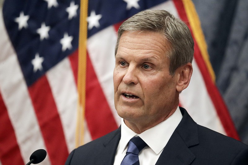 Tennessee Gov. Bill Lee answers questions during a news conference Wednesday, July 1, 2020, in Nashville, Tenn. (AP Photo/Mark Humphrey)