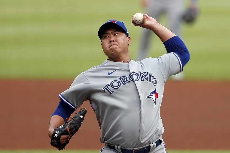AP photo by John Bazemore / Toronto Blue Jays starter Hyun-Jin Ryu pitches during the first inning of Wednesday's game against the host Atlanta Braves.