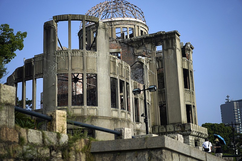 The Atomic Bomb Dome is seen in Hiroshima, western Japan, Tuesday, Aug. 4, 2020. The building was registered as a UNESCO World Heritage site in 1996 to call for a non-nuclear world and world peace. Survivors of the U.S atomic bombing share a growing sense of urgency as Hiroshima marks its 75th anniversary on Thursday, Aug. 6, 2020. (AP Photo/Eugene Hoshiko)