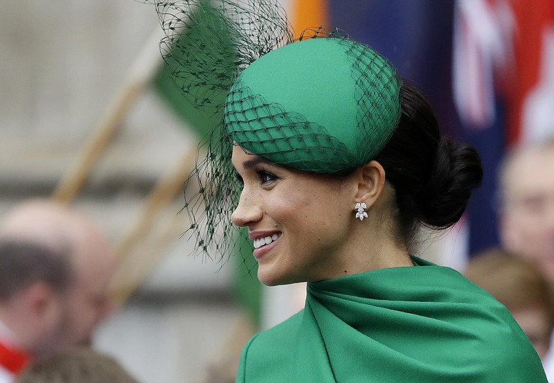 In this Monday, March 9, 2020 file photo, Britain's Meghan, the Duchess of Sussex leaves after attending the annual Commonwealth Day service at Westminster Abbey in London. A British judge on Wednesday Aug. 5, 2020, has ruled that the Duchess of Sussex can keep her friends' names secret while she brings a privacy-invasion lawsuit against a British newspaper. (AP Photo/Kirsty Wigglesworth, File)
