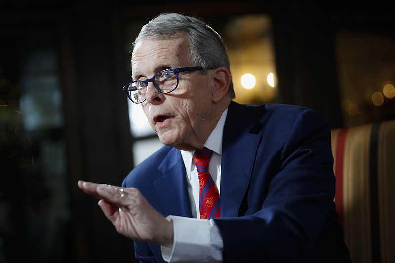 In this Dec. 13, 2019, file photo, Ohio Gov. Mike DeWine speaks during an interview at the Governor's Residence in Columbus, Ohio. DeWine tests positive for coronavirus, Friday, Aug. 6, 2020, ahead of planned meeting with President Donald Trump. (AP Photo/John Minchillo, File)