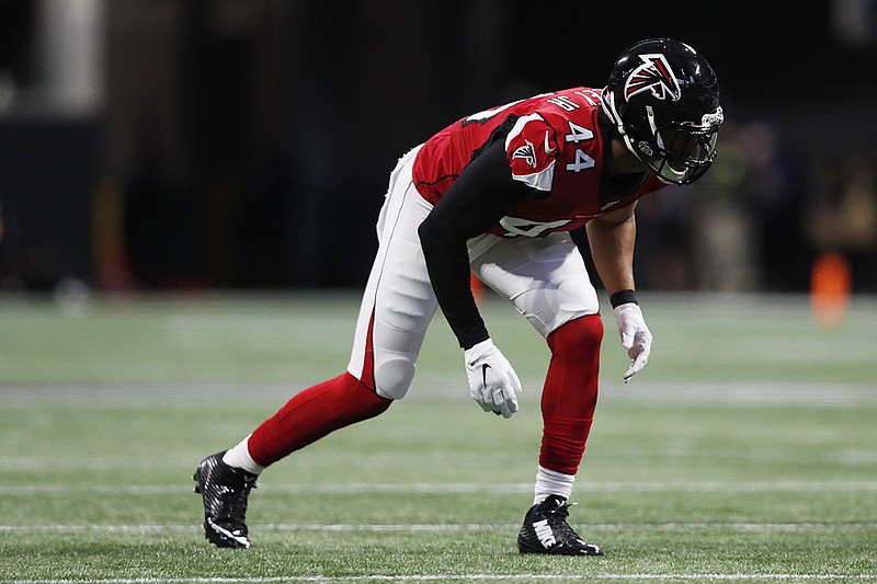 AP file photo by John Bazemore / Vic Beasley Jr., who played his first five NFL seasons for the Atlanta Falcons, is now a linebacker for the Tennessee Titans.