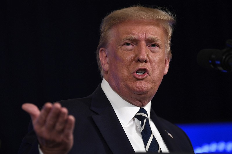 President Donald Trump speaks at Trump National Golf Club Bedminster in Bedminster, N.J., Friday, Aug. 7, 2020. (AP Photo/Susan Walsh)