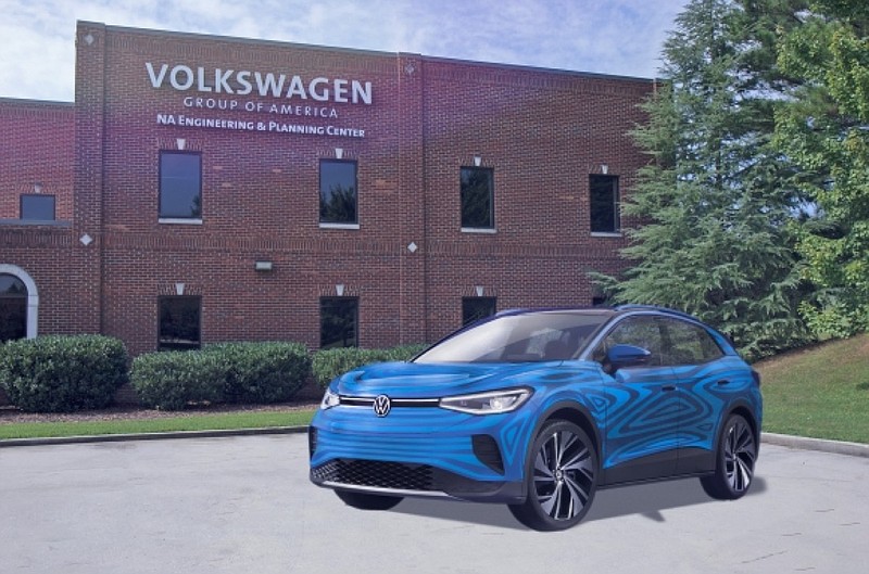 An image of an ID.4 SUV sits in front of the VW Chattanooga Engineering and Planning Center / Contributed image
