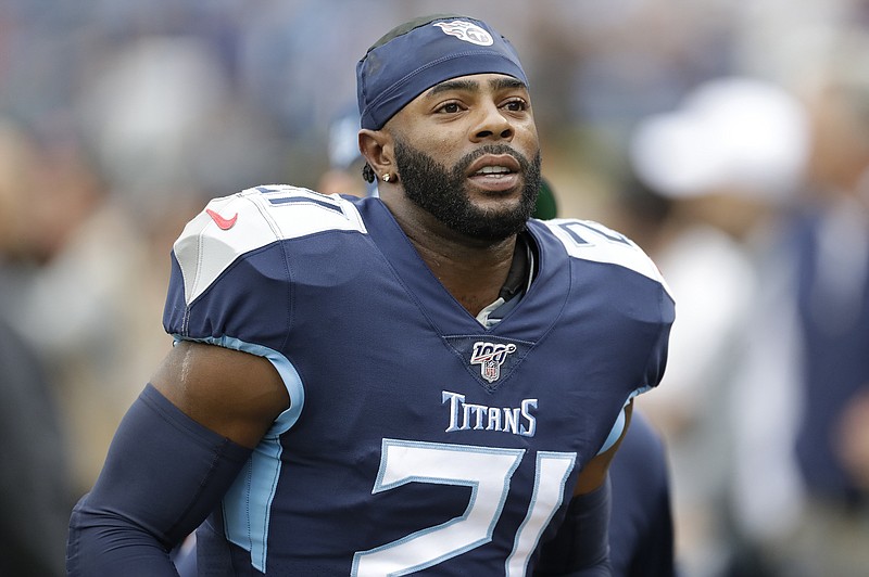 AP photo by James Kenney / Tennessee Titans cornerback Malcolm Butler warms up before a home game against the Tampa Bay Buccaneers on Oct. 27, 2019.