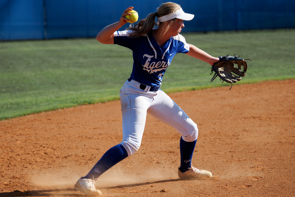 Staff photo by C.B. Schmelter / Ringgold's Riley Nayadley (2) throws to first against Coahulla Creek at Ringgold High School's Hazel Brown Field on Tuesday, Aug. 18, 2020 in Ringgold, Ga.