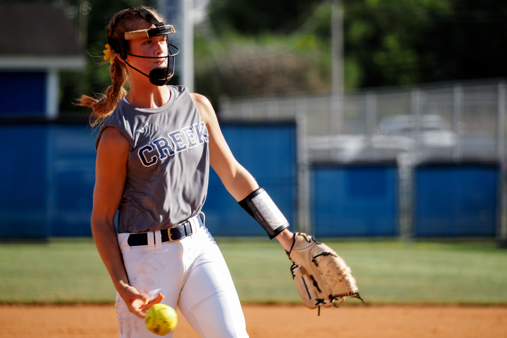 Staff photo by C.B. Schmelter / Coahulla Creek's Sophia Voyles (21) pitches against Ringgold at Ringgold High School's Hazel Brown Field on Tuesday, Aug. 18, 2020 in Ringgold, Ga.