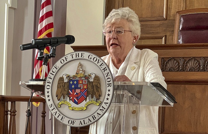 In this July 29, 2020 file photo, Alabama Gov. Kay Ivey announces the extension of a state order requiring face masks in public during a news conference in Montgomery, Ala. Ivey's chief of staff is quarantining at home after his wife tested positive for COVID-19. Ivey spokeswoman Gina Maiola said Friday, Aug. 14, that Ivey's Chief of Staff Jo Bonner does not have symptoms but is in quarantine at home. (AP Photo/Kim Chandler, File)