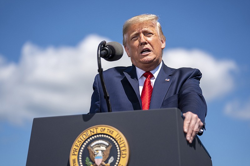 Photo by Doug Mills of The New York Times / President Donald Trump speaks at a campaign rally at the Mankato Regional Airport in Mankato, Minnesota, on Monday, Aug. 17, 2020. A sprawling report released Tuesday by a Republican-controlled Senate panel that spent three years investigating Russia's interference in the 2016 election laid out an extensive web of contacts between Trump campaign advisers and Kremlin officials and other Russians.