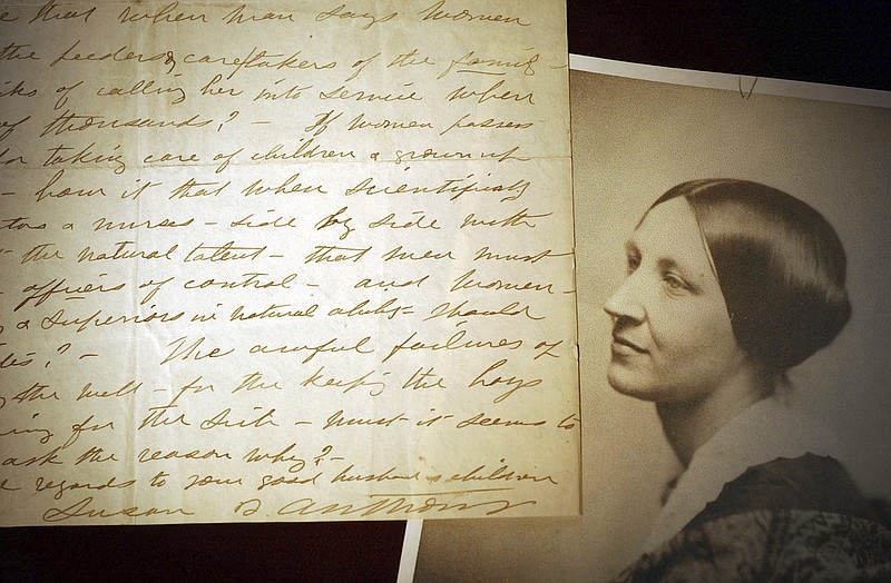 Photo by David Duprey of The Associated Press / In this Jan. 10, 2005 file photo, an original letter about male oppression of women's rights during the Spanish American War, handwritten by Susan B. Anthony in 1898, is part of an exhibit "Man's Inhumanity Toward Man" at The Karpeles Manuscript Library Museum, in Buffalo, New York. President Donald Trump says he'll pardon Susan B. Anthony, a leader in the women's suffrage movement, who was arrested for voting in 1872 in violation of laws permitting only men to vote.