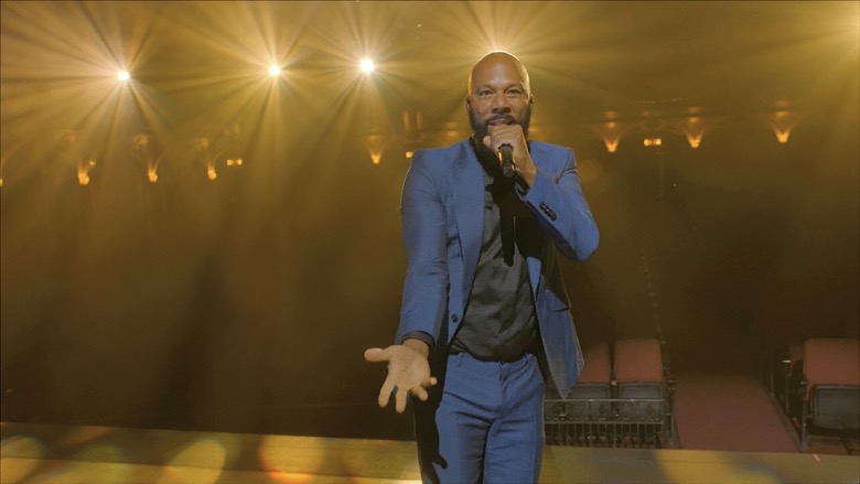 In this image from video, Common performs "Glory" with John Legend during the fourth night of the Democratic National Convention on Thursday, Aug. 20, 2020. (Democratic National Convention via AP)