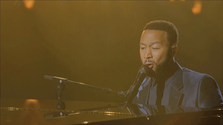 In this image from video, John Legend performs "Glory" with Common during the fourth night of the Democratic National Convention on Thursday, Aug. 20, 2020. (Democratic National Convention via AP)