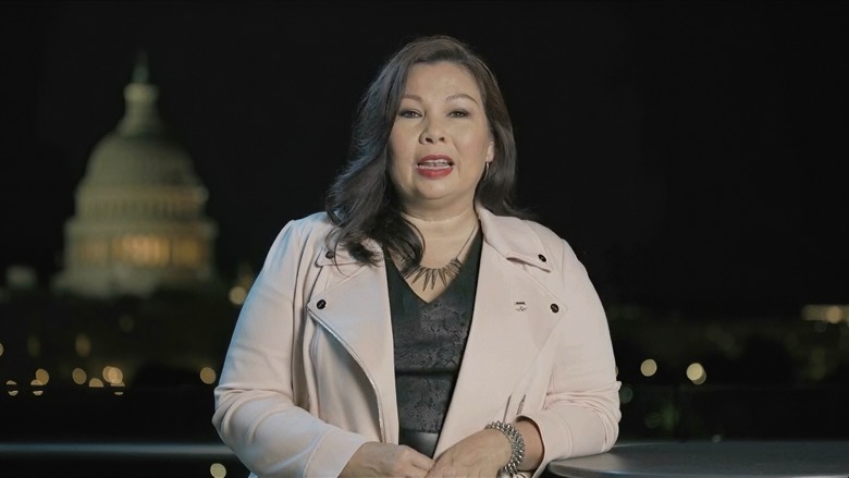 In this image from video, Sen. Tammy Duckworth, D-Ill., speaks during the fourth night of the Democratic National Convention on Thursday, Aug. 20, 2020. (Democratic National Convention via AP)