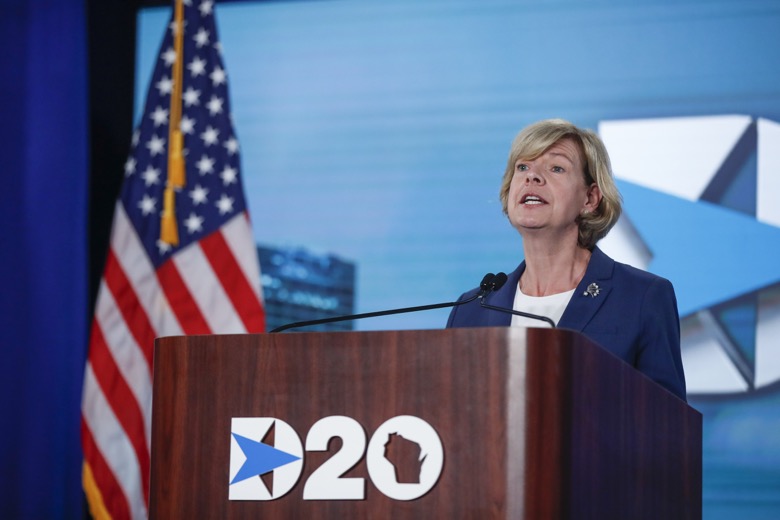 Senator Tammy Baldwin, D-Wisconsin speaks during last day of the virtual Democratic National Convention in Milwaukee, Wisconsin, on August 20, 2020. (Photo by KAMIL KRZACZYNSKI / AFP)