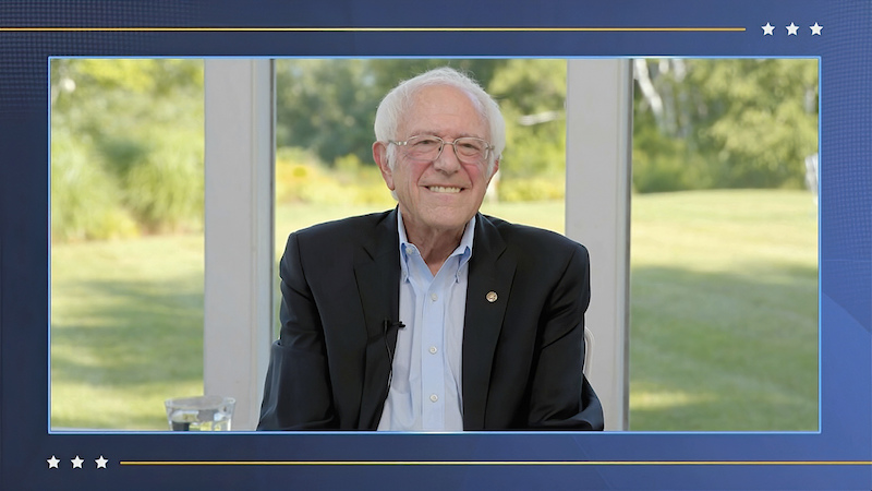 In this image from video, Sen. Bernie Sanders, I-Vt., speaks during the fourth night of the Democratic National Convention on Thursday, Aug. 20, 2020. (Democratic National Convention via AP)