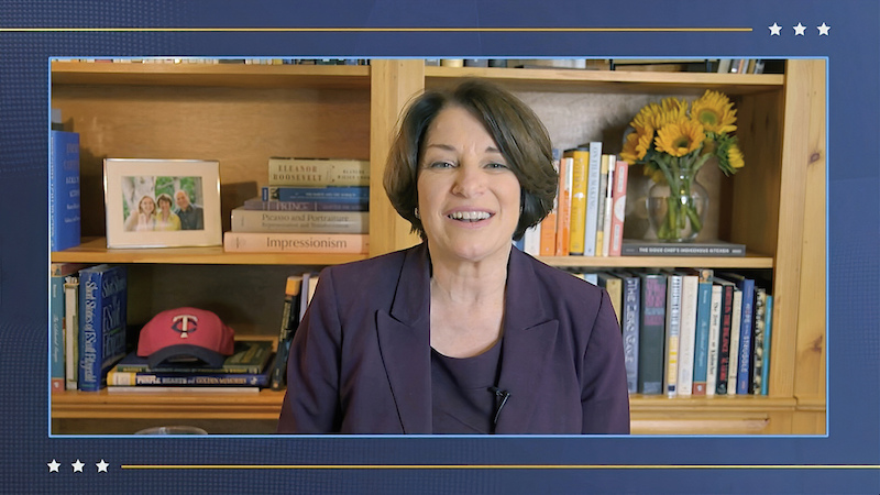 In this image from video, Sen. Amy Klobuchar, D-Minn., speaks during the fourth night of the Democratic National Convention on Thursday, Aug. 20, 2020. (Democratic National Convention via AP)