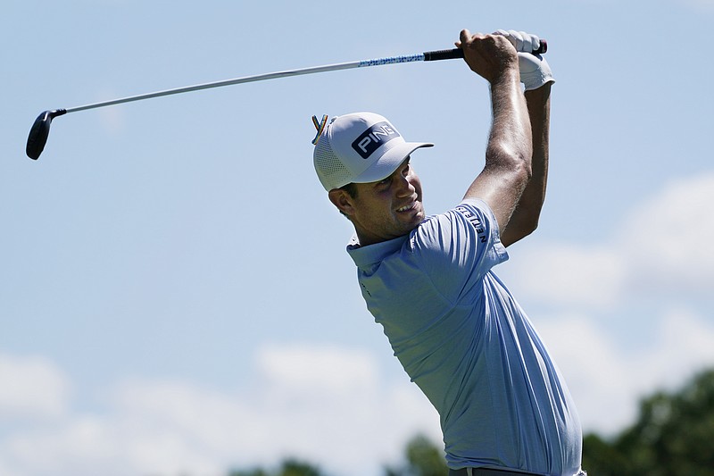 AP photo by Charles Krupa / Harris English tees off on the 17th hole in the first round of The Northern Trust on Thursday at TPC Boston in Norton, Mass.