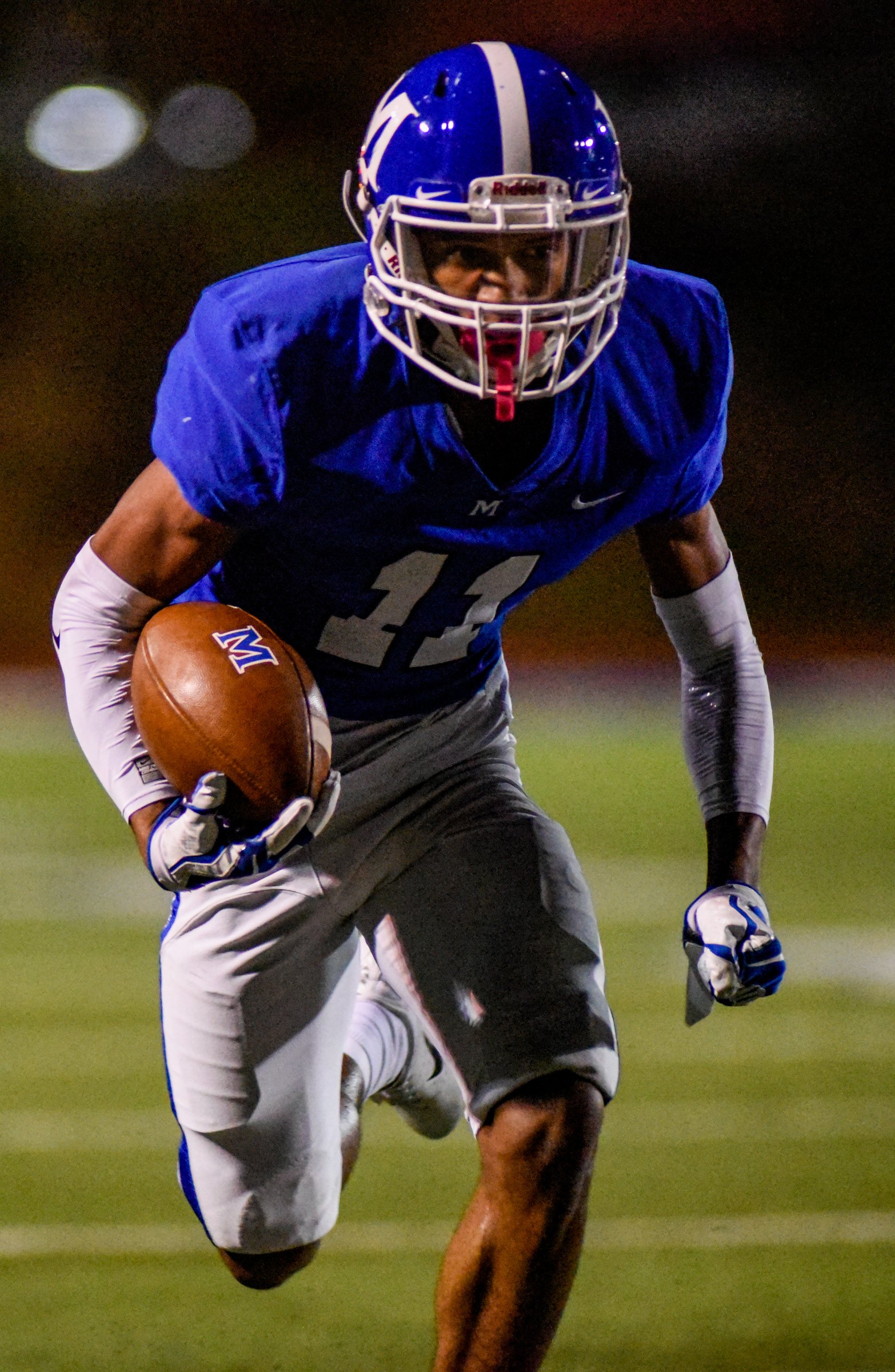 Photo by Cade Deakin/ McCallieճ Eric Rivers (11) carries the ball. The Christian Brothers Purple Wave visited the McCallie Blue Tornados in TSSAA football playoff action on November 15, 2019.