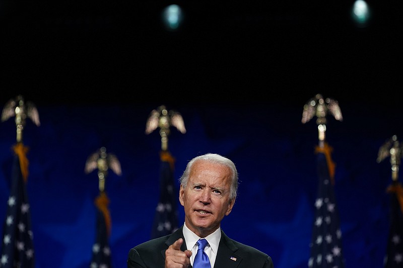 Erin Schaff, The New York Times / Joe Biden accepts his party's presidential nomination during the Democratic National Convention in Wilmington, Del., on Thursday.