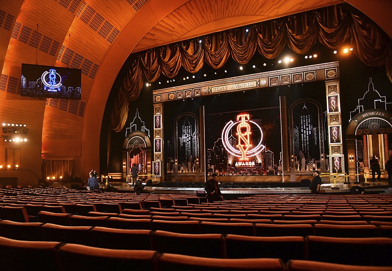 A view of the stage appears prior to the start of the 73rd annual Tony Awards at Radio City Music Hall in New York on June 9, 2019. Tony Award Productions said Friday that the celebration of live theater will be digital but offered no date or streaming platform. Final eligibility determinations will be made by the Tony Awards Administration Committee "in the coming days." Broadway theaters abruptly closed on March 12, knocking out all shows — including 16 that were still scheduled to open. (Photo by Charles Sykes/Invision/AP, File)